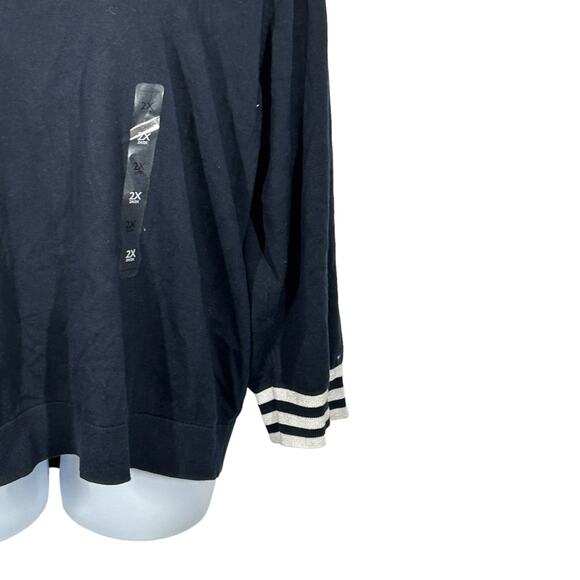 Tommy Hilfiger Plus Size 2X Navy Off Shoulder Sweater White Stripe NWT - Picture 4 of 11